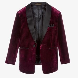 NWT Romano Luxury Collection 3 Piece Burgundy Red Velvet with Satin Trim Suit